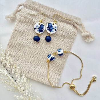 Delicate Handmade Blue Floral Clay Jewellery Set, 2 of 3