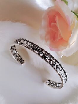 Vintage Rose Open Cuff Silver Plated Bracelet, 3 of 3