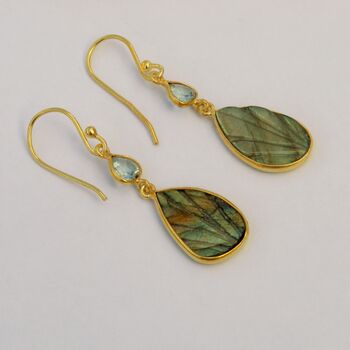 Labradorite, Blue Topaz Gold Plated Silver Earrings, 5 of 5