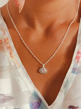 Pink Cubic Zirconia Lotus Sterling Silver Necklace, 4 of 9