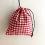 Gingham Cotton Drawstring Gift Pouch Bag, thumbnail 3 of 7