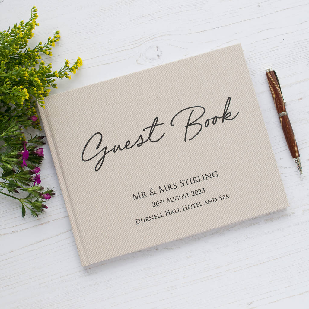 Modern Text Design Personalised Wedding Guest Book, 1 of 7