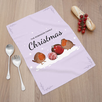 Personalised Robin Baubles Tea Towel, 3 of 6