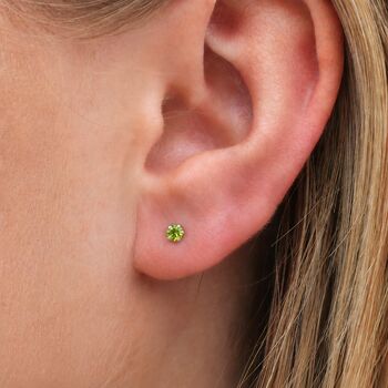 3mm Sterling Silver Peridot Green Crystal Stud Earrings, 2 of 3
