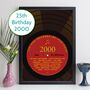 Personalised 25th Birthday Print Music Year 1999 2000 Gift, thumbnail 1 of 12