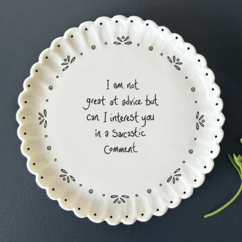 East Of India Porcelain Scallop Coaster Gift With Quote 'I Am Not Great At Advice', 3 of 4
