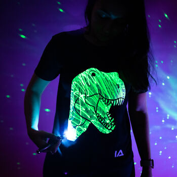 T Rex Dinosaur Interactive Glow In The Dark T Shirt, 3 of 12