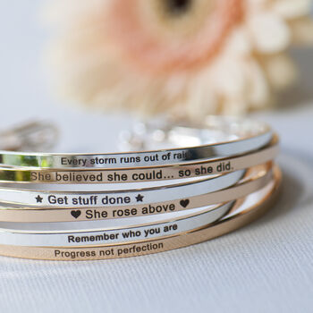 Inspiration Slim Brass Bangles In Gold Or Silver Finish, 3 of 12