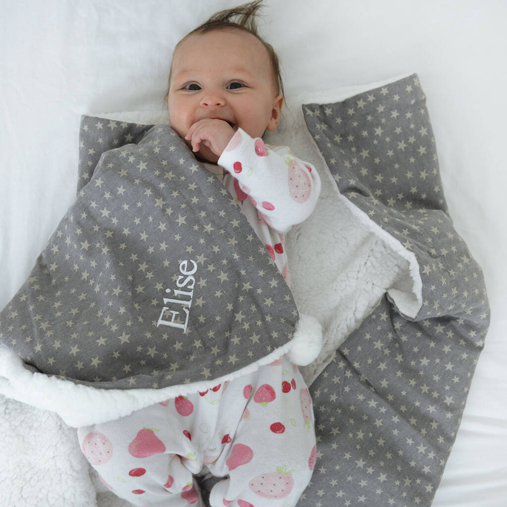 Personalised Grey And White Star Baby Pom Pom Blanket By A ...