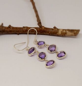 Amethyst Sterling Silver Drop Earrings, 2 of 9