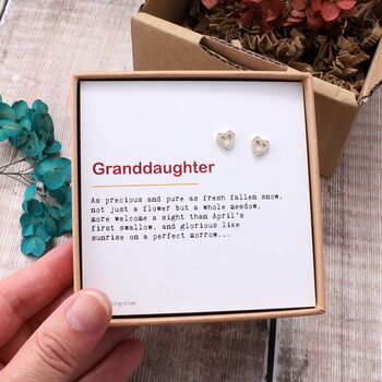 Granddaughter Poem Heart Earrings, 2 of 5