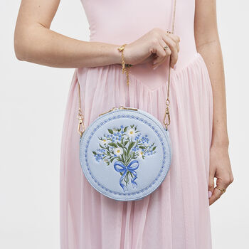 Isabel Floral Bow Blue Embroidered Circle Bag, 2 of 8