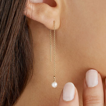 Gold Or Silver Ear Threader Pearl Drop Earrings, 2 of 8