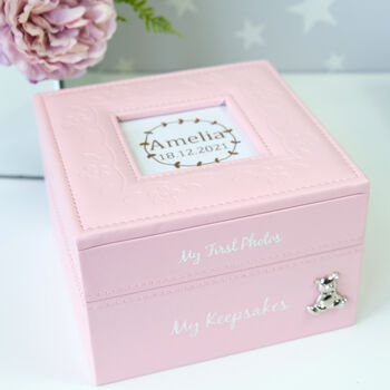 Personalised Baby Keepsake And Photo Box In Blue, 2 of 11