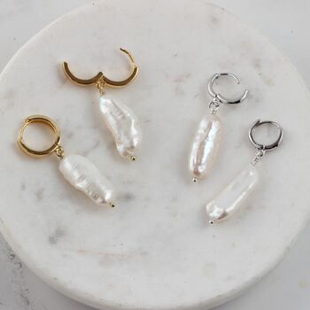 Bridal Biwa Pearl Huggie Hoop Earrings, 3 of 7