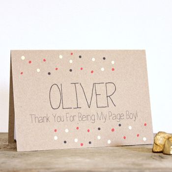 Personalised Page Boy Thank You Card, Gold Dots, 2 of 4