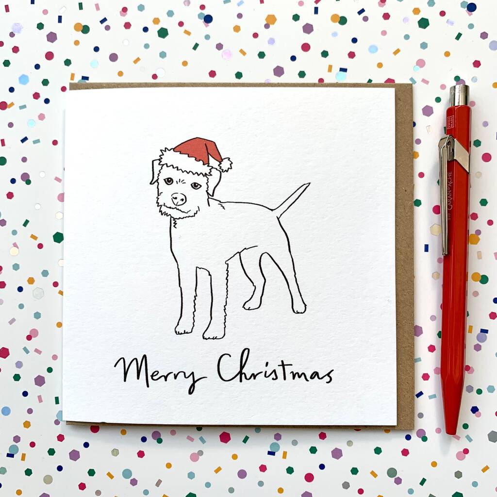 Personalised Border Terrier Santa Hat Christmas Card, 1 of 2