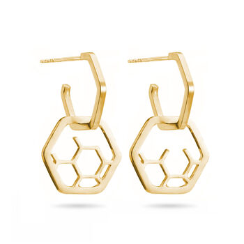 9k Gold Double Hoop Honeycomb Earrings, 2 of 3