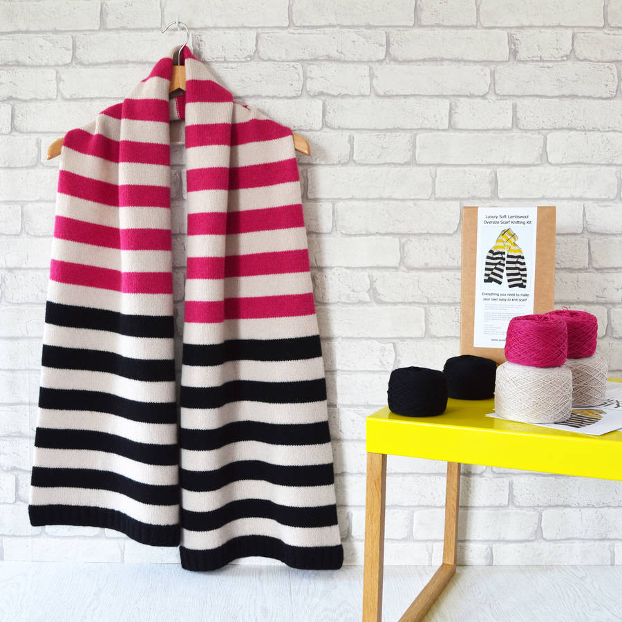 Luxury Oversize Stripe Scarf Knitting Kit, 1 of 4