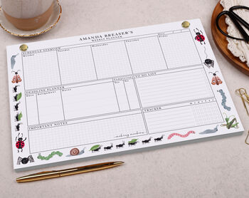 Bug And Insect Personalised Weekly Planner Desk Pad, 3 of 4