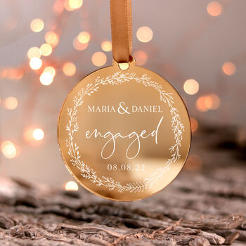 1st Christmas Engaged Personalised Gold Bauble, 6 of 7