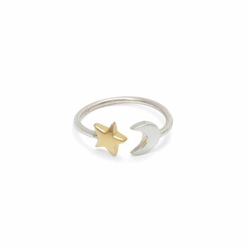 Adjustable Moon And Star Ring In Silver And Gold, 2 of 4