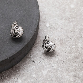 Silver Coloured Textured Knot Stud Earrings, 2 of 3