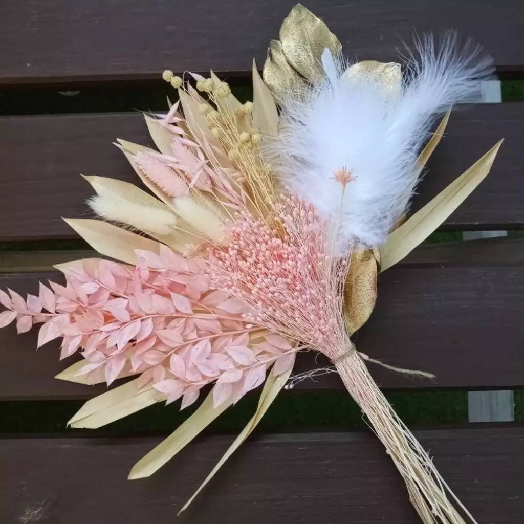 White And Pink Dried Palm Sun Bouquet, 1 of 4