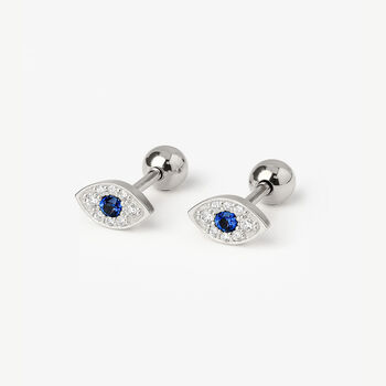 Gold Or Silver Women's Dainty Evil Eye Screw Back Stud Earrings, 5 of 6