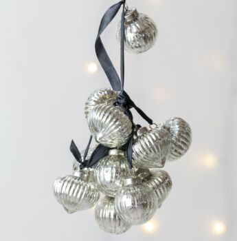 Ribbed Silver Bauble Garland On Black Ribbon, 4 of 5