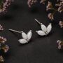 Sterling Silver White Opal Lotus Stud Earrings, thumbnail 1 of 7