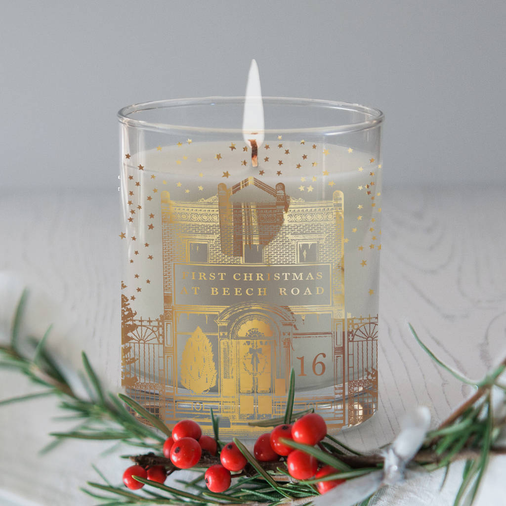 Personalised 'First Christmas At' House Candle By Coral & Moss