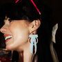 Something Blue Vintage Ribbon Bow And Hand Beaded Hoop Earrings, thumbnail 3 of 12