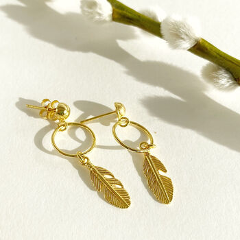 Gold Vermeil Feather Hooped Studs, 3 of 5