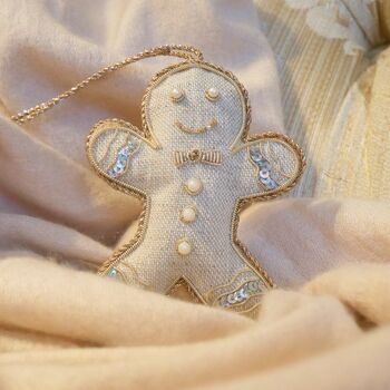 Luxury Irish Linen Festive Gingerbread Man Christmas Tree Decoration, 3 of 7