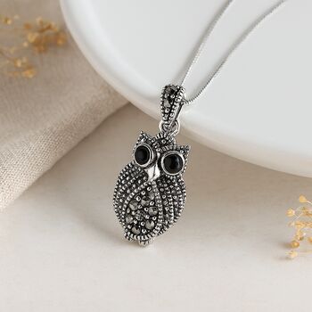 Personalised Sterling Silver Marcasite Owl Necklace, 2 of 9