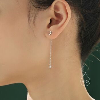 Moon And Star Cz Dangle Earrings In Sterling Silver, 3 of 10