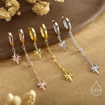 Sterling Silver Asymmetric Starburst Huggie Hoop Earrings, 2 of 12