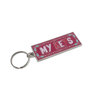 'My Keys' Pink And Silver Enamel Keychain Keyring, 2 of 3