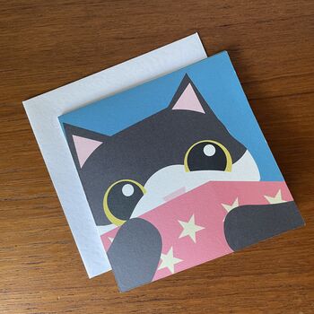 Handmade Cat Peaking Over Present Pop Up Card, 2 of 2