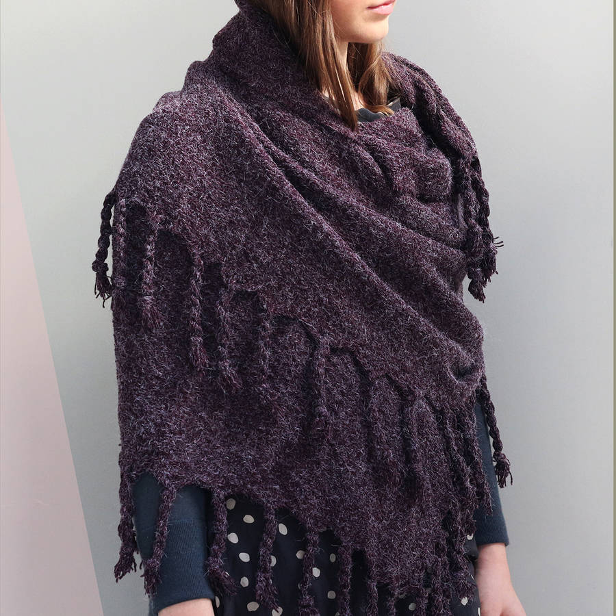 cable knit shawl with tassels by studio hop