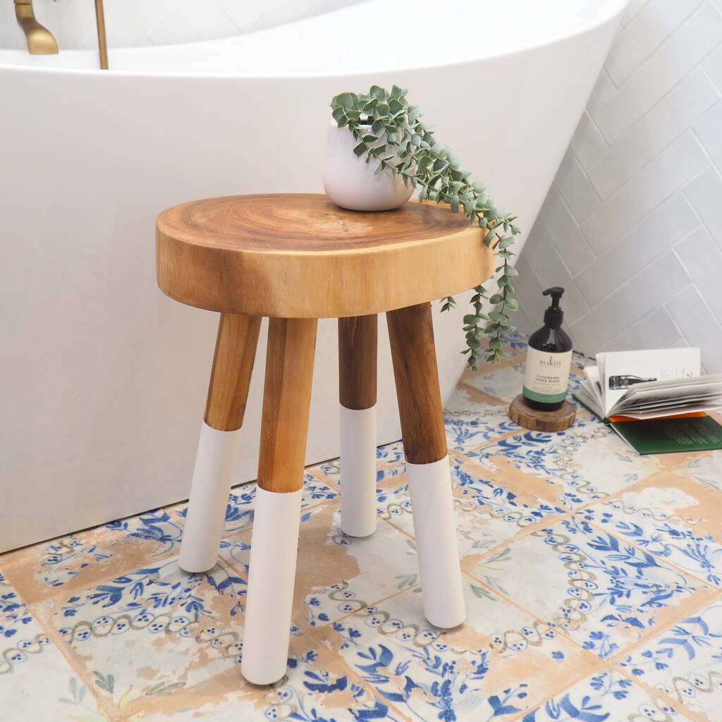 Natural Wood Stool With White Legs, 1 of 10