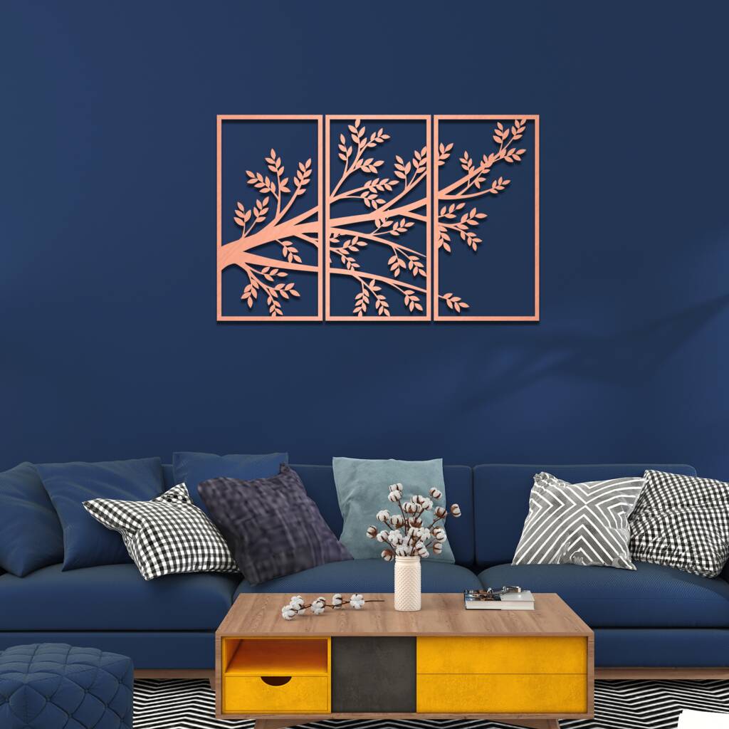 Three Panel Set Framed Wood Tree Branch Wall Art Decor By Duke Craft