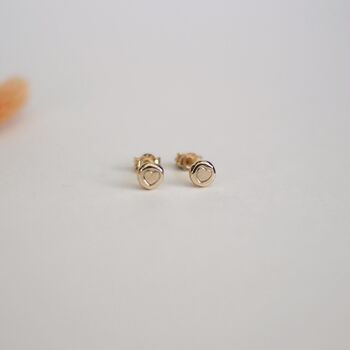 Recycled Gold Nugget Studs Featuring Tiny Hearts, 2 of 4