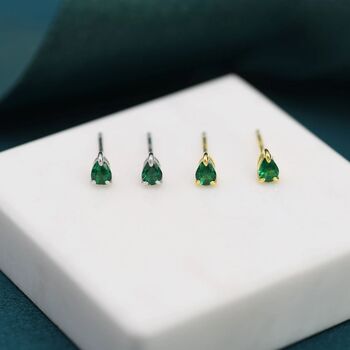 Extra Tiny Emerald Green Droplet Cz Stud Earrings, 3 of 10