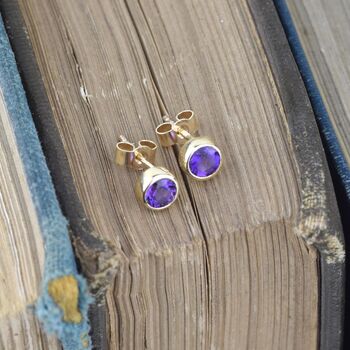 Solid 9ct Recycled Gold 4mm Amethyst Solitaire Studs, 4 of 7