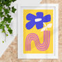 Abstract Bloom Pink Vase With Blue Flower Art Print, thumbnail 1 of 4