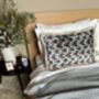 Modern, Oblong, Velvet, Ikat, Cushion With Silk Tassels Brown, Blue, Cream Herringbone Pattern Design, thumbnail 10 of 10