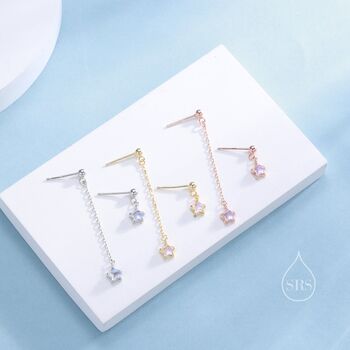 Asymmetric Tiny Moonstone Star Dangle Stud Earrings, 8 of 12