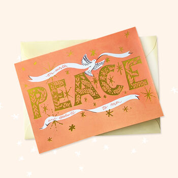 Pink And Gold Christmas Card 'PEACE', 2 of 6